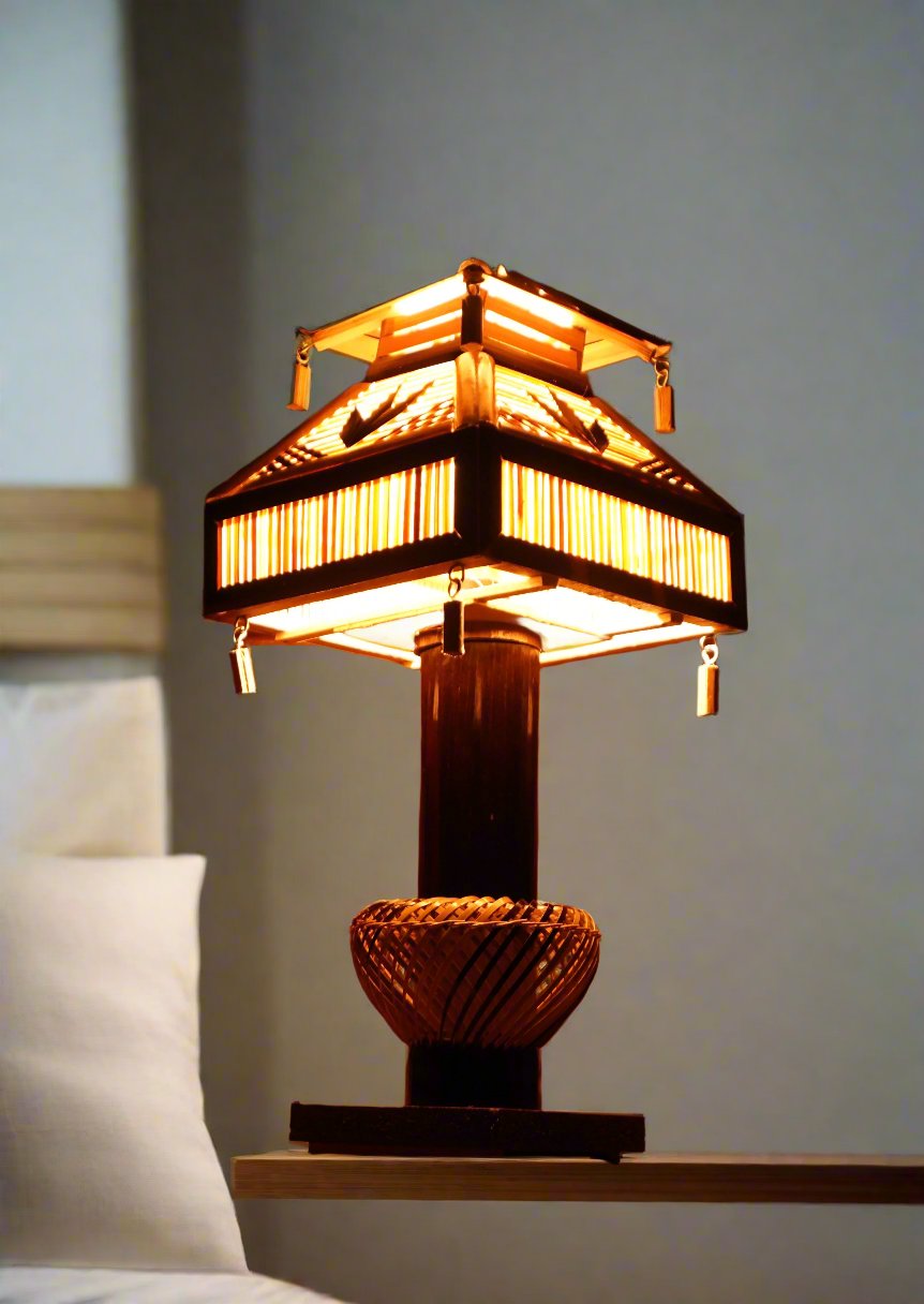 Bamboo Golden Tabletop Lamp